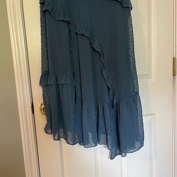 Lulu's Blue Asymmetrical Ruffled Wrap Dress - Picture 3 of 13